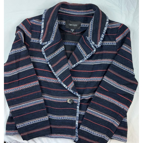 Karen Kane Women's XL Striped Textured Fringe Trim Blazer Jacket - Picture 1 of 13